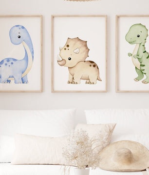 Cuadros Decorativos infantiles Modernos Dinosaurios tiernos en acuarela