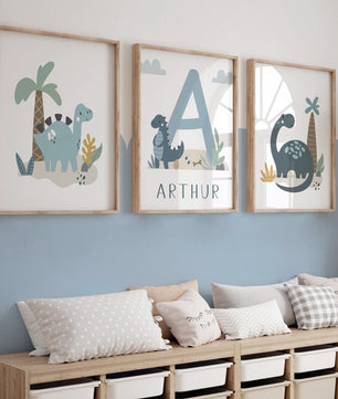 Cuadros Decorativos infantiles Modernos Dinosaurios dibujo con nombre personalizado
