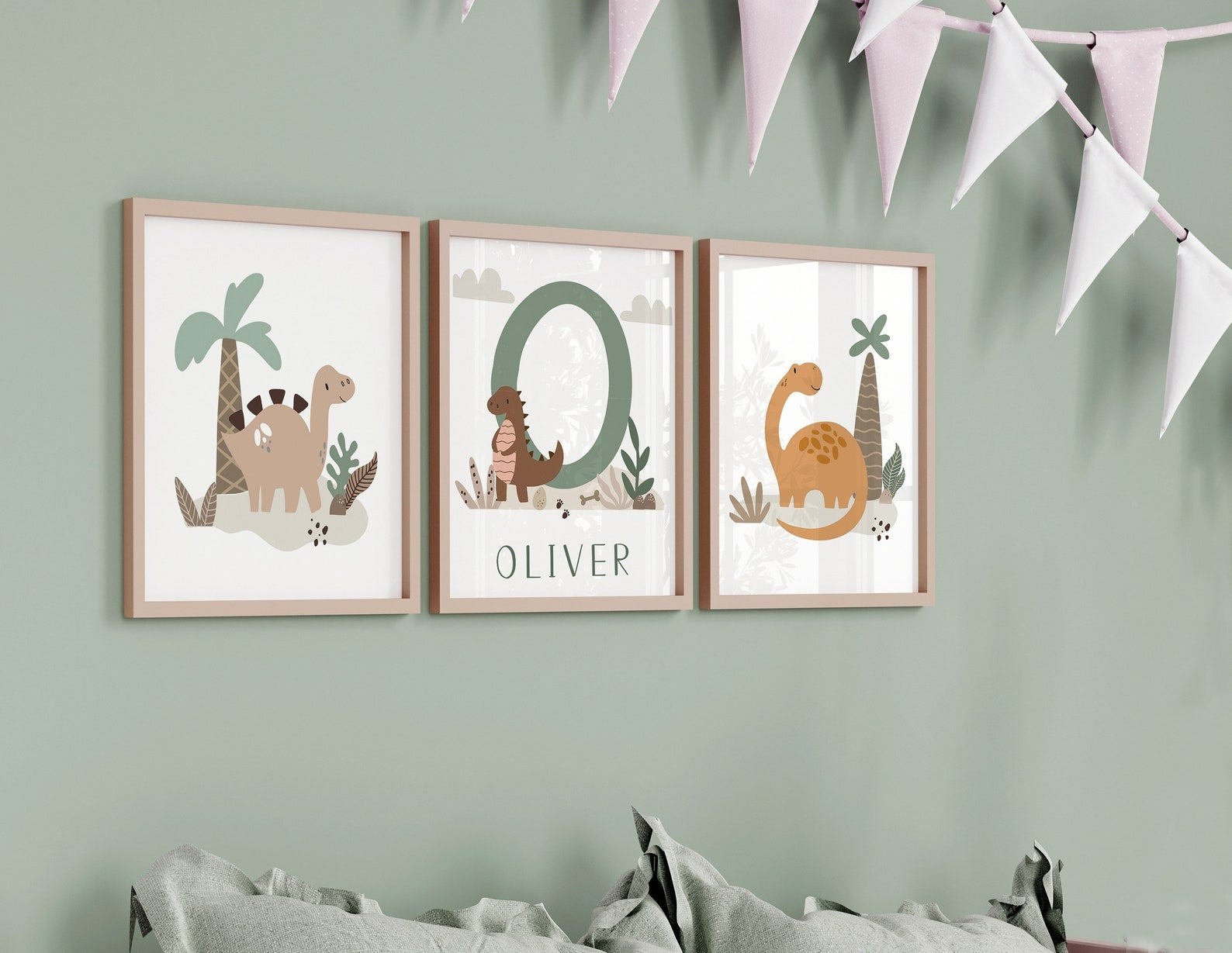Cuadros Decorativos infantiles Modernos Dinosaurios dibujo con nombre personalizado