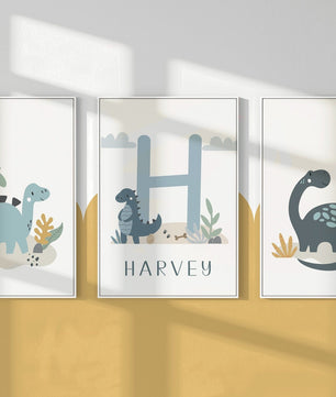 Cuadros Decorativos infantiles Modernos Dinosaurios dibujo con nombre personalizado