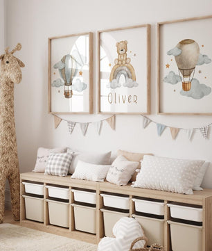 Cuadros Decorativos infantiles Modernos osos, arcoiris y globos con nombre