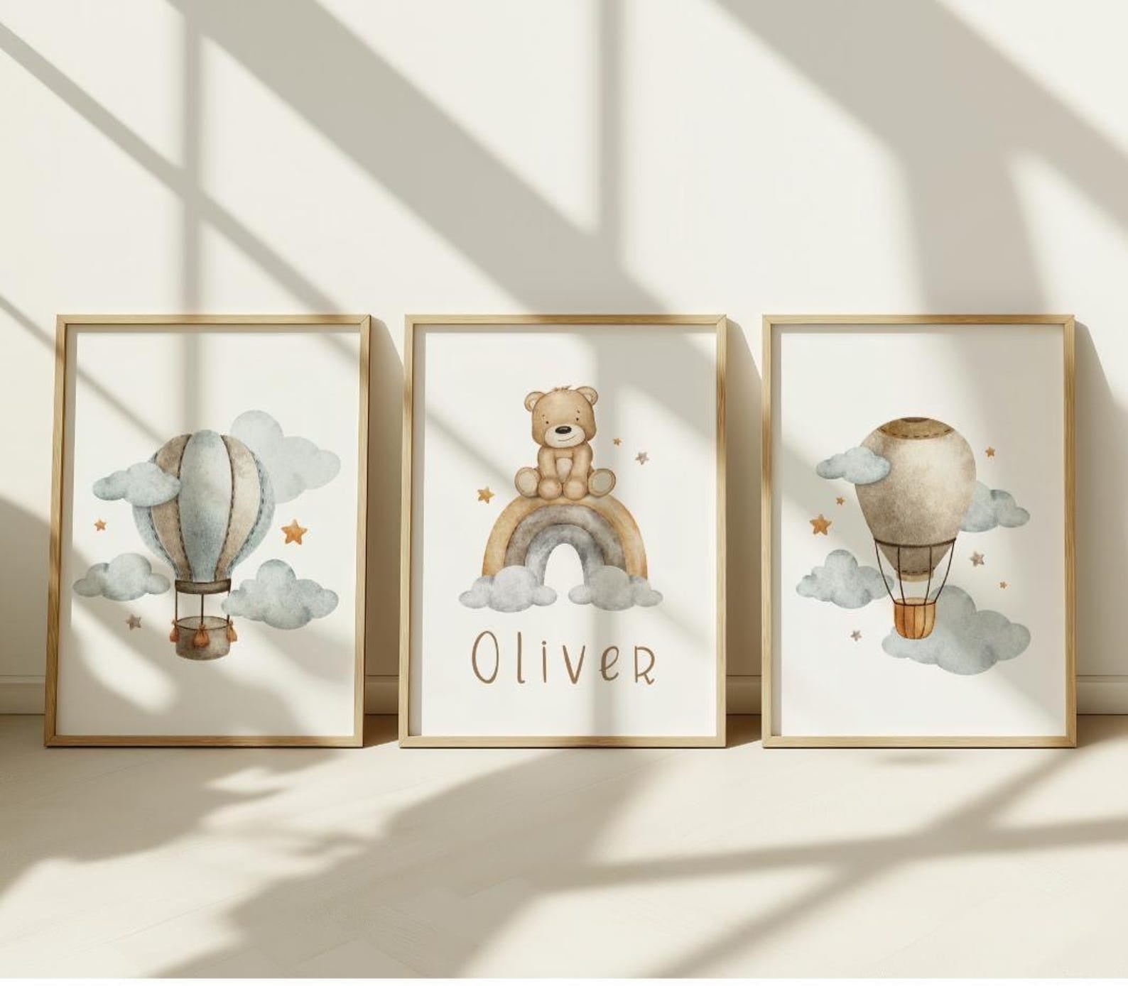 Cuadros Decorativos infantiles Modernos osos, arcoiris y globos con nombre