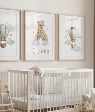 Cuadros Decorativos infantiles Modernos osos, arcoiris y globos con nombre