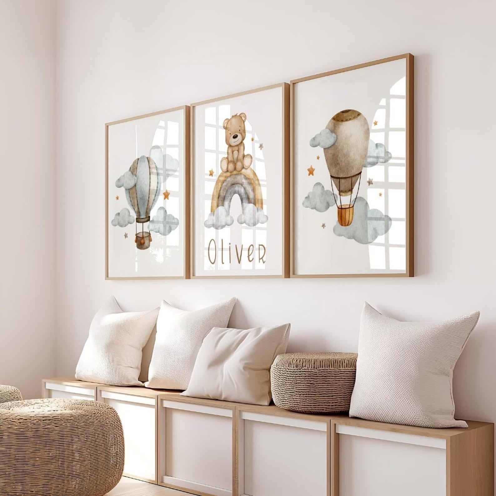 Cuadros Decorativos infantiles Modernos osos, arcoiris y globos con nombre