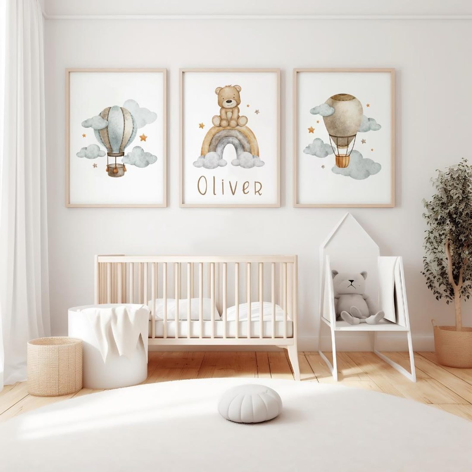 Cuadros Decorativos infantiles Modernos osos, arcoiris y globos con nombre