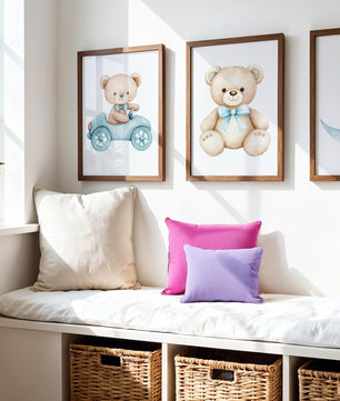 Cuadros Decorativos infantiles Modernos osos teddy en carro y luna