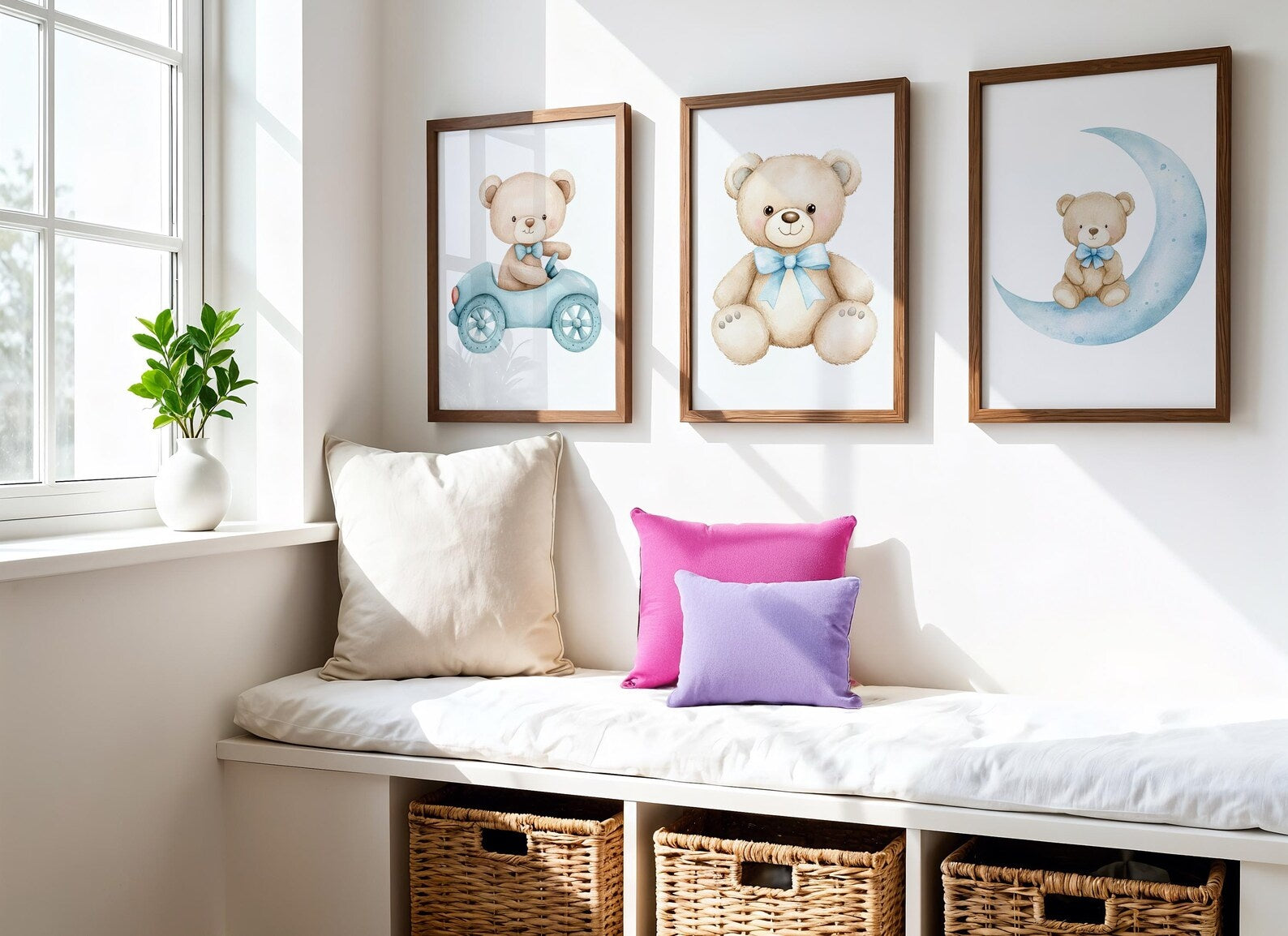 Cuadros Decorativos infantiles Modernos osos teddy en carro y luna