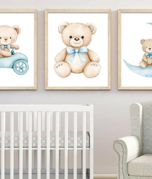 Cuadros Decorativos infantiles Modernos osos teddy en carro y luna