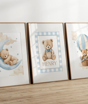 Cuadros Decorativos infantiles Modernos osos teddy Globo aerostatico, luna y nombre