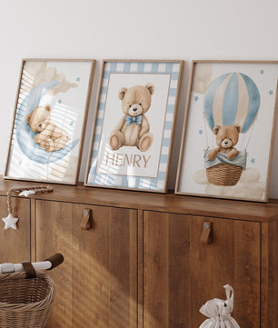 Cuadros Decorativos infantiles Modernos osos teddy Globo aerostatico, luna y nombre