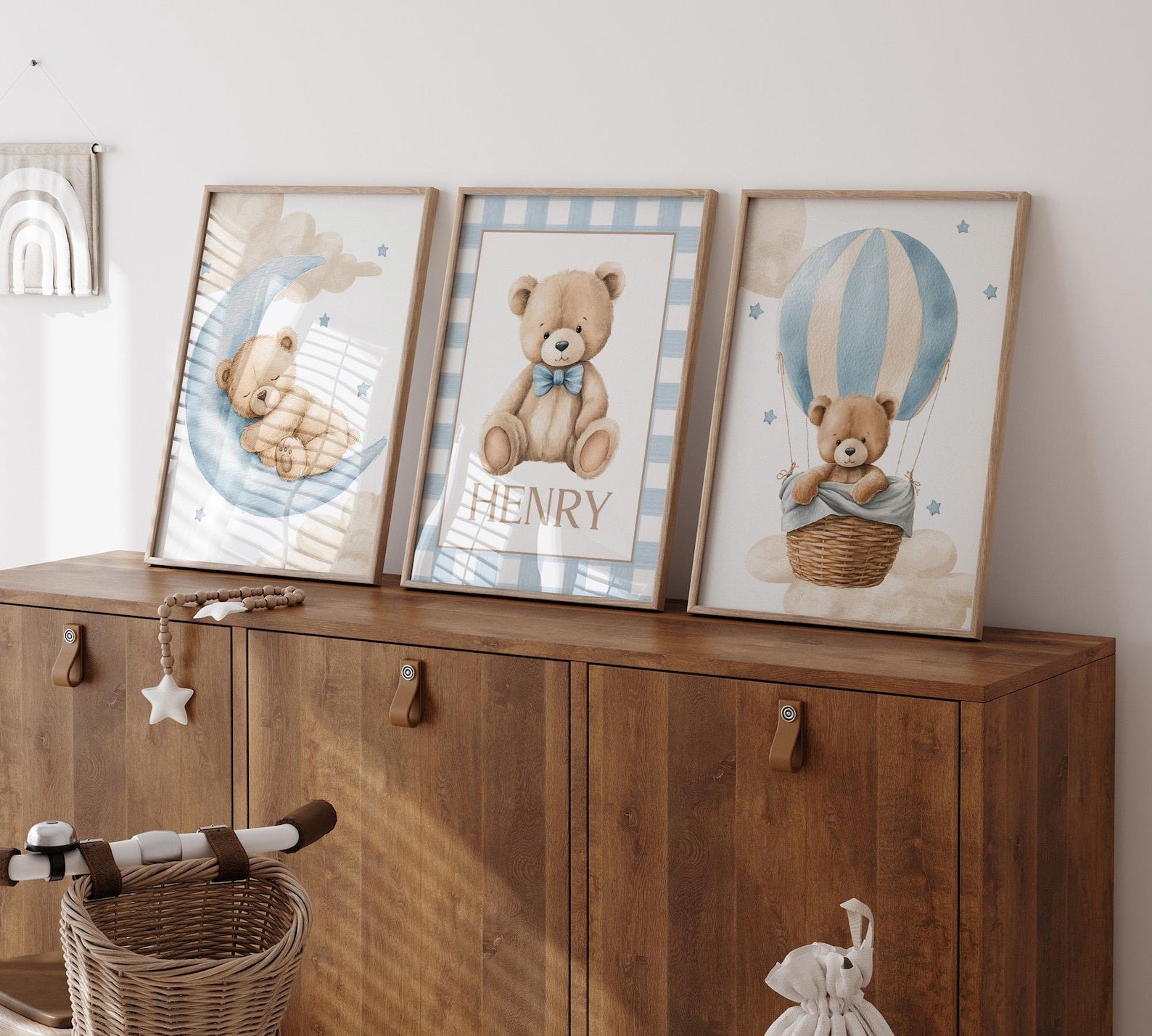 Cuadros Decorativos infantiles Modernos osos teddy Globo aerostatico, luna y nombre