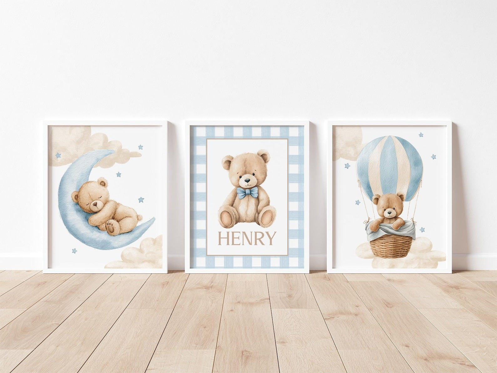 Cuadros Decorativos infantiles Modernos osos teddy Globo aerostatico, luna y nombre