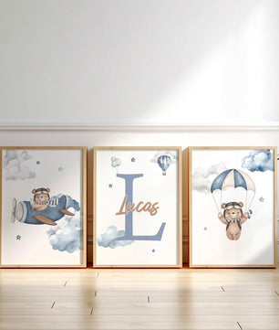 Cuadros Decorativos infantiles Modernos osos teddy azul arte personalizado