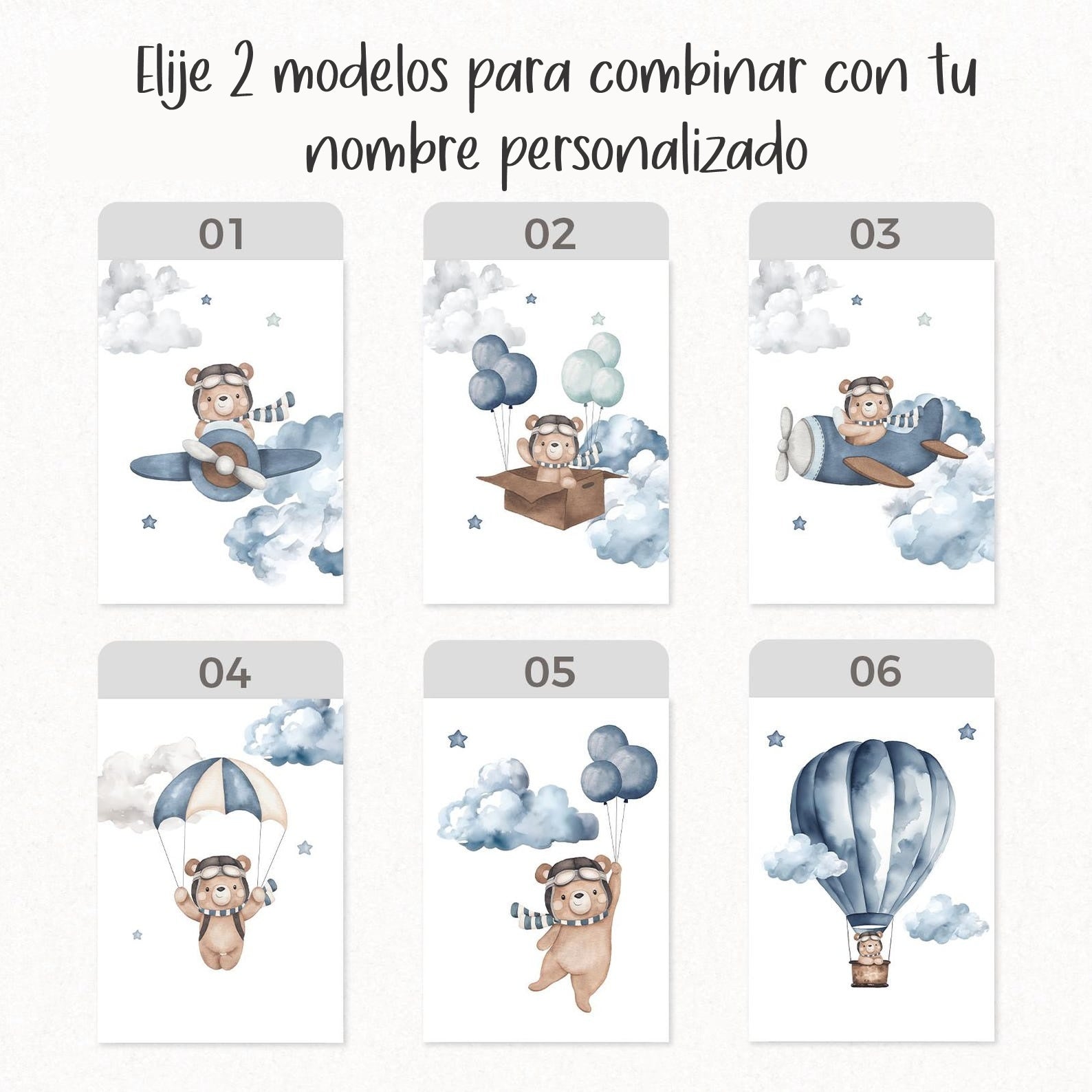 Cuadros Decorativos infantiles Modernos osos teddy azul arte personalizado