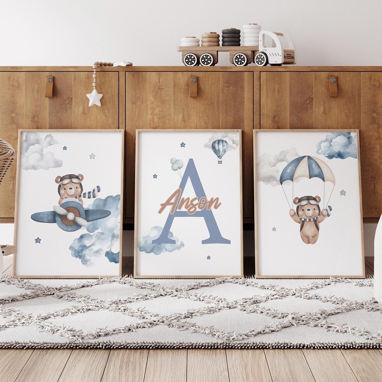 Cuadros Decorativos infantiles Modernos osos teddy azul arte personalizado