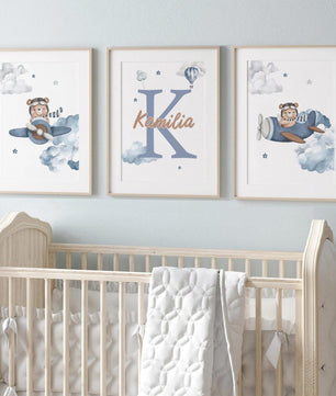 Cuadros Decorativos infantiles Modernos osos teddy azul arte personalizado