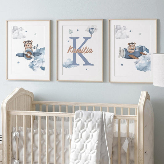 Cuadros Decorativos infantiles Modernos osos teddy azul arte personalizado