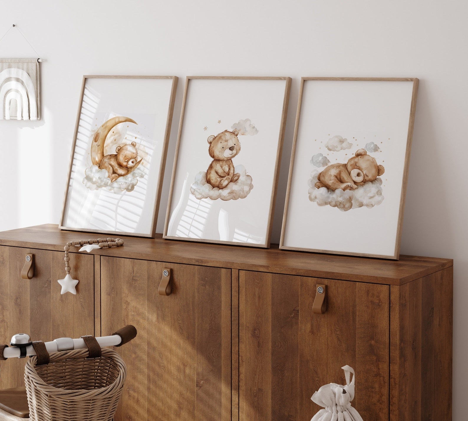Cuadros Decorativos infantiles Modernos osos en cielo nubes y luna