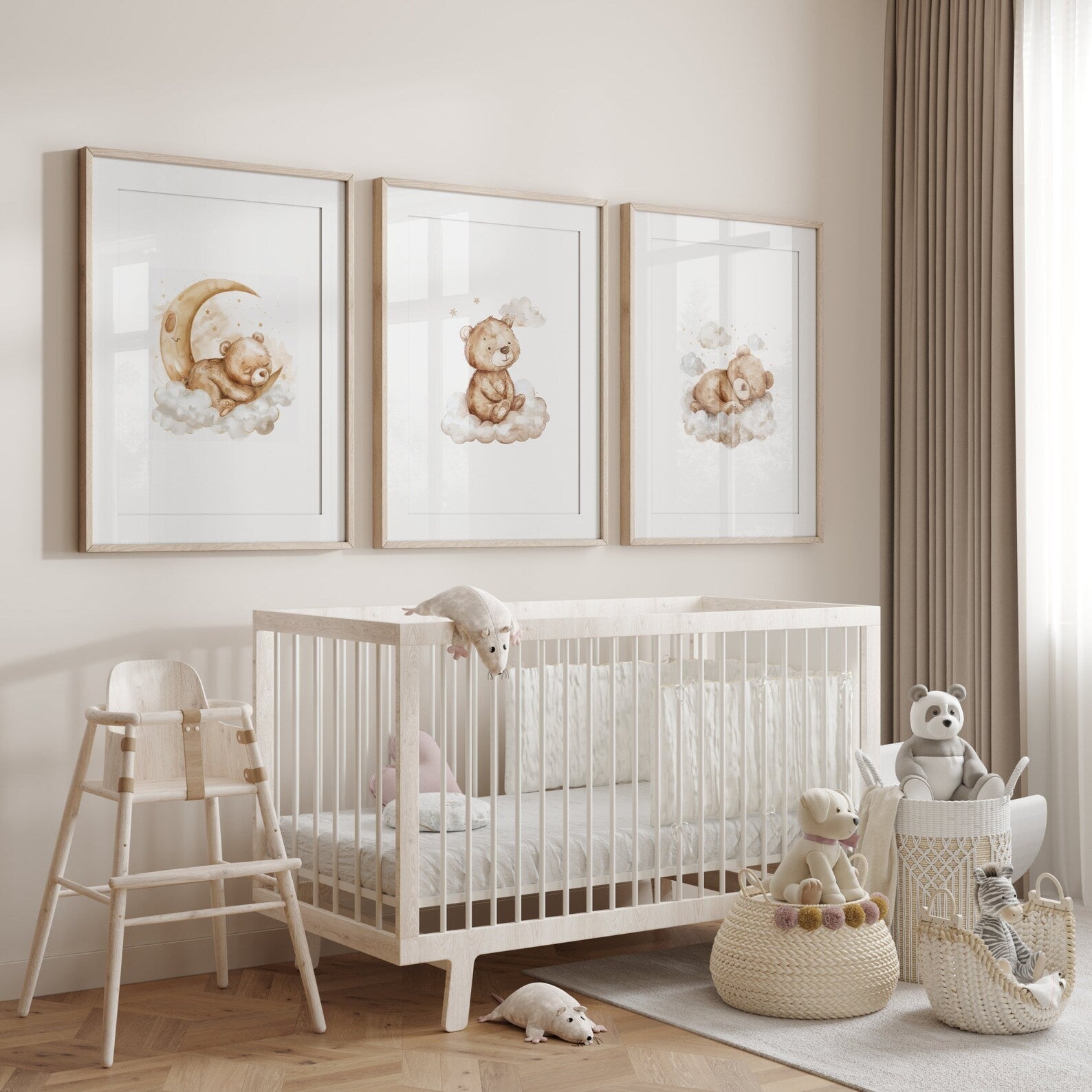 Cuadros Decorativos infantiles Modernos osos en cielo nubes y luna