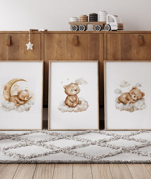 Cuadros Decorativos infantiles Modernos osos en cielo nubes y luna