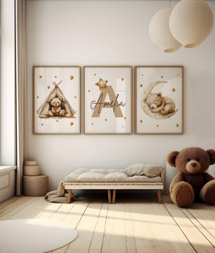 Cuadros Decorativos infantiles Modernos osos en carpa, luna con nombre