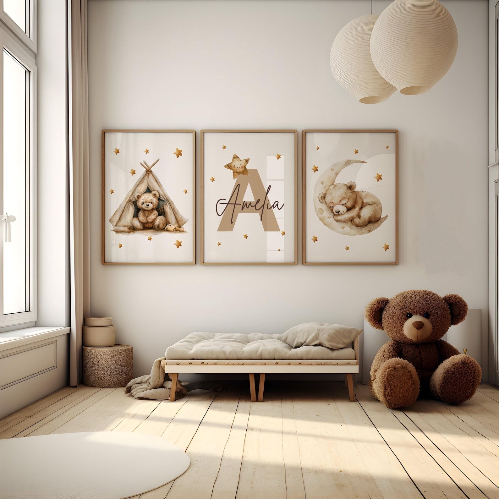 Cuadros Decorativos infantiles Modernos osos en carpa, luna con nombre