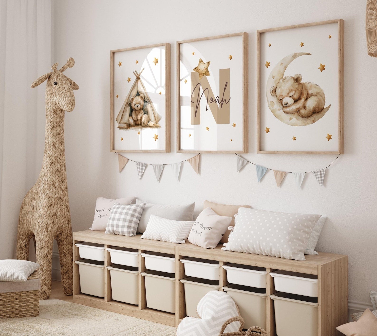 Cuadros Decorativos infantiles Modernos osos en carpa, luna con nombre