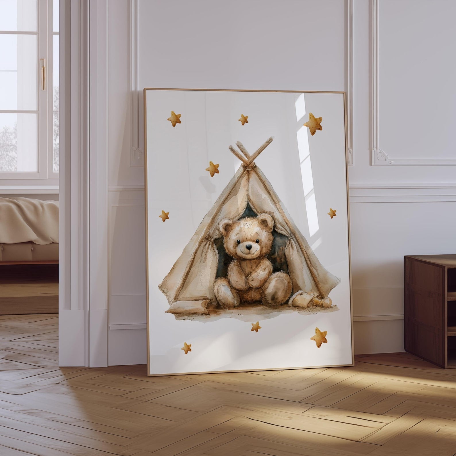 Cuadros Decorativos infantiles Modernos osos en carpa, luna con nombre