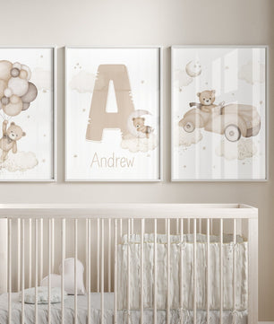 Cuadros Decorativos infantiles Modernos osos teddy dibujo con nombre