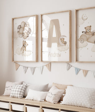 Cuadros Decorativos infantiles Modernos osos teddy dibujo con nombre