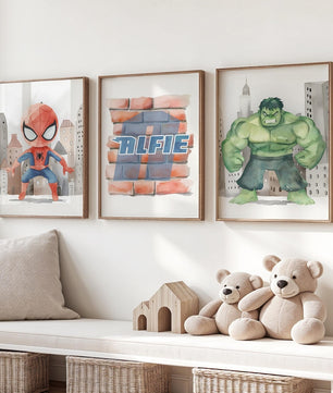 Cuadros Decorativos infantiles Modernos Superheroes ilustracion Personalizadas con nombre