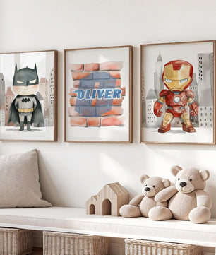 Cuadros Decorativos infantiles Modernos Superheroes ilustracion Personalizadas con nombre