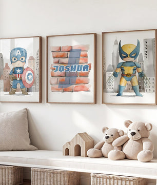 Cuadros Decorativos infantiles Modernos Superheroes ilustracion Personalizadas con nombre