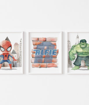 Cuadros Decorativos infantiles Modernos Superheroes ilustracion Personalizadas con nombre