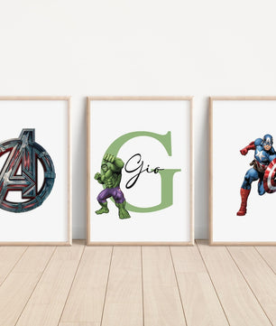 Cuadros Decorativos infantiles Modernos Superheroes Personajes personalizados con nombre