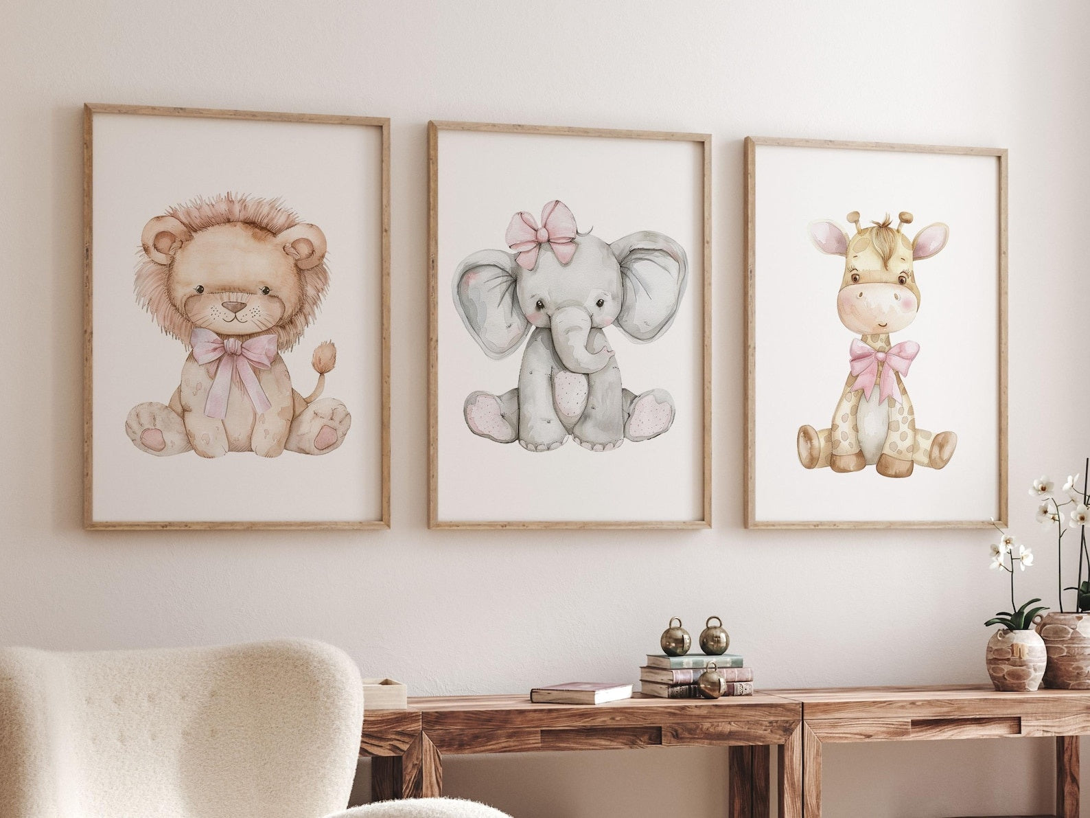 Cuadros Decorativos infantiles Modernos animales niña acuarela moño