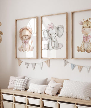 Cuadros Decorativos infantiles Modernos animales niña acuarela moño