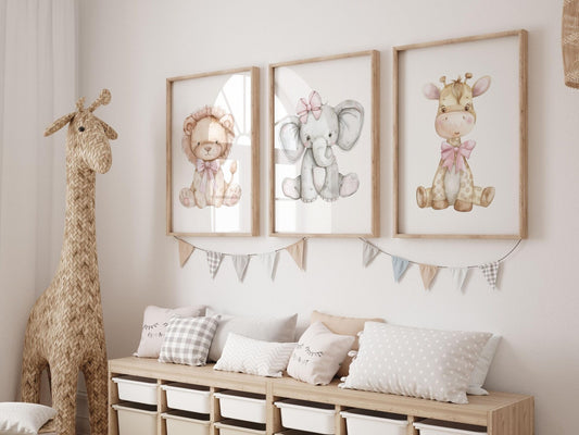 Cuadros Decorativos infantiles Modernos animales niña acuarela moño