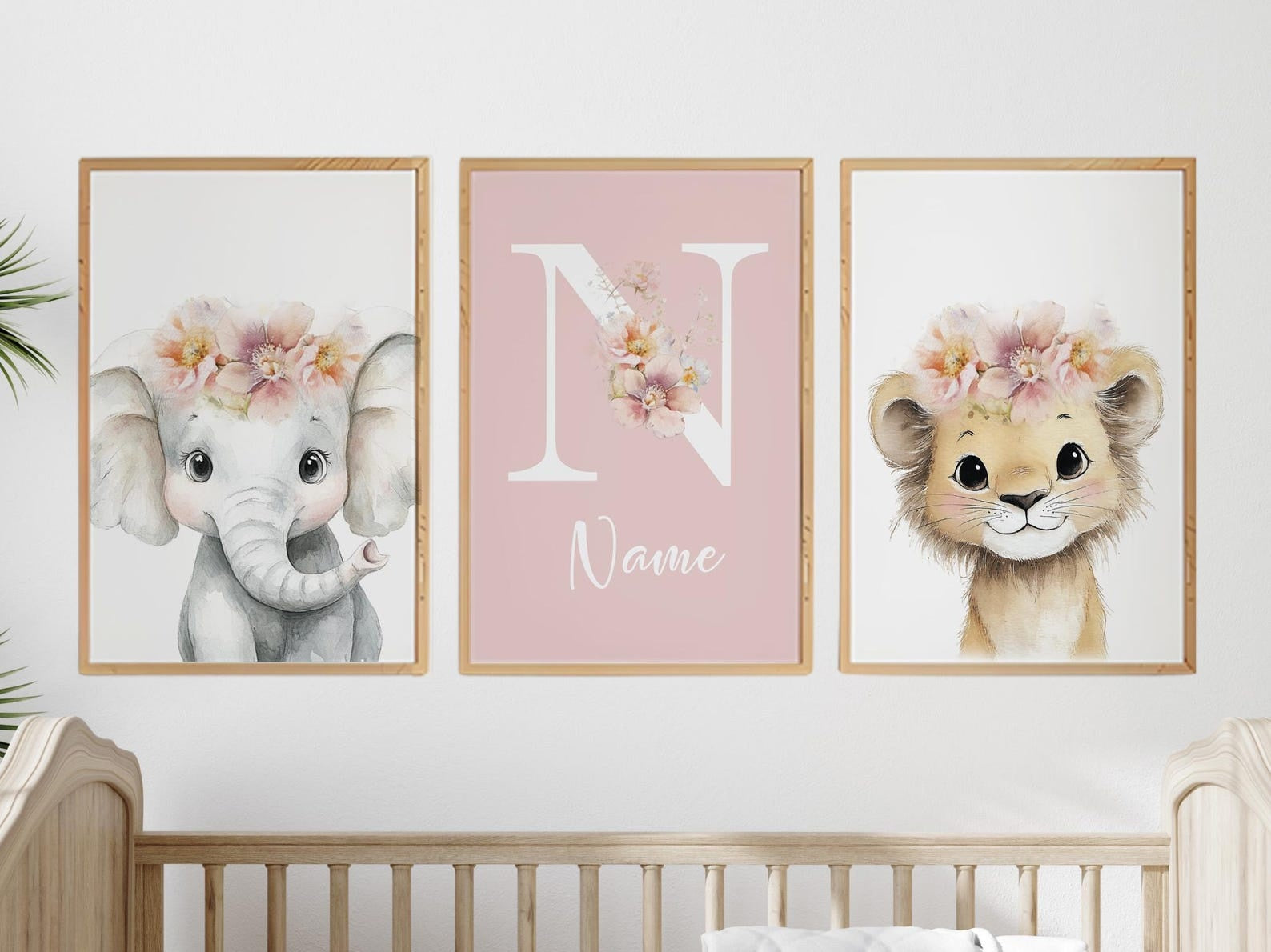 Cuadros Decorativos infantiles Modernos animales ilustracion niña flores con nombre