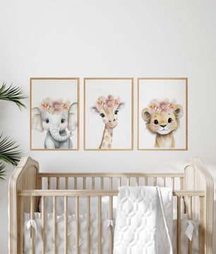 Cuadros Decorativos infantiles Modernos animales ilustracion niña flores