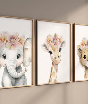 Cuadros Decorativos infantiles Modernos animales ilustracion niña flores