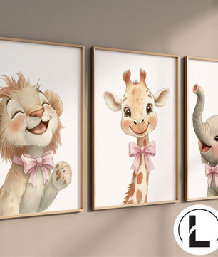 Cuadros Decorativos infantiles Modernos animales ilustracion niña moño rosado