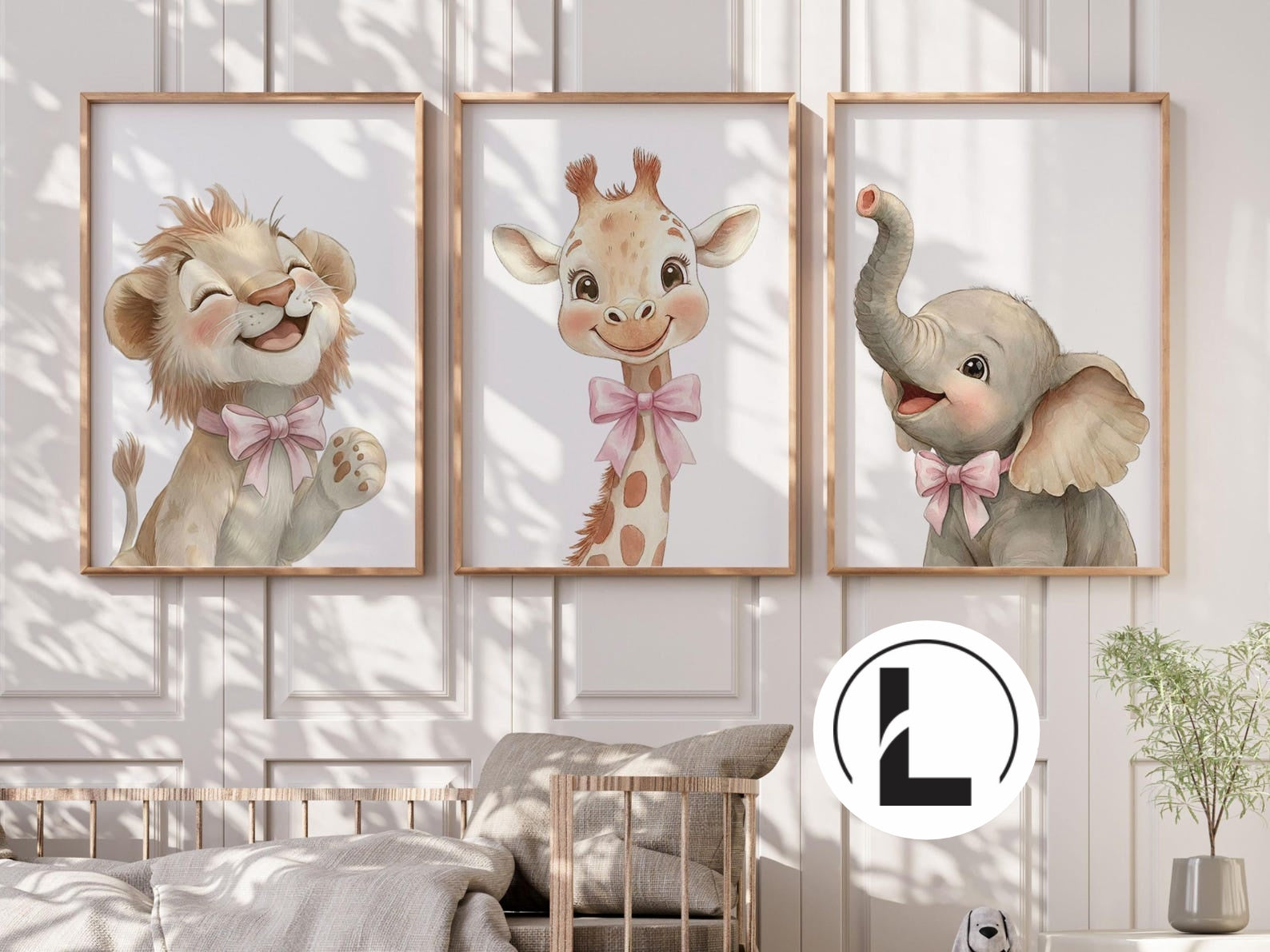 Cuadros Decorativos infantiles Modernos animales ilustracion niña moño rosado