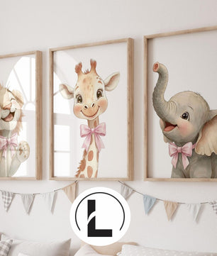 Cuadros Decorativos infantiles Modernos animales ilustracion niña moño rosado
