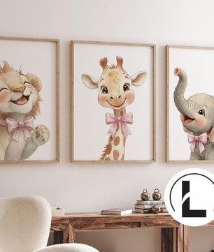 Cuadros Decorativos infantiles Modernos animales ilustracion niña moño rosado
