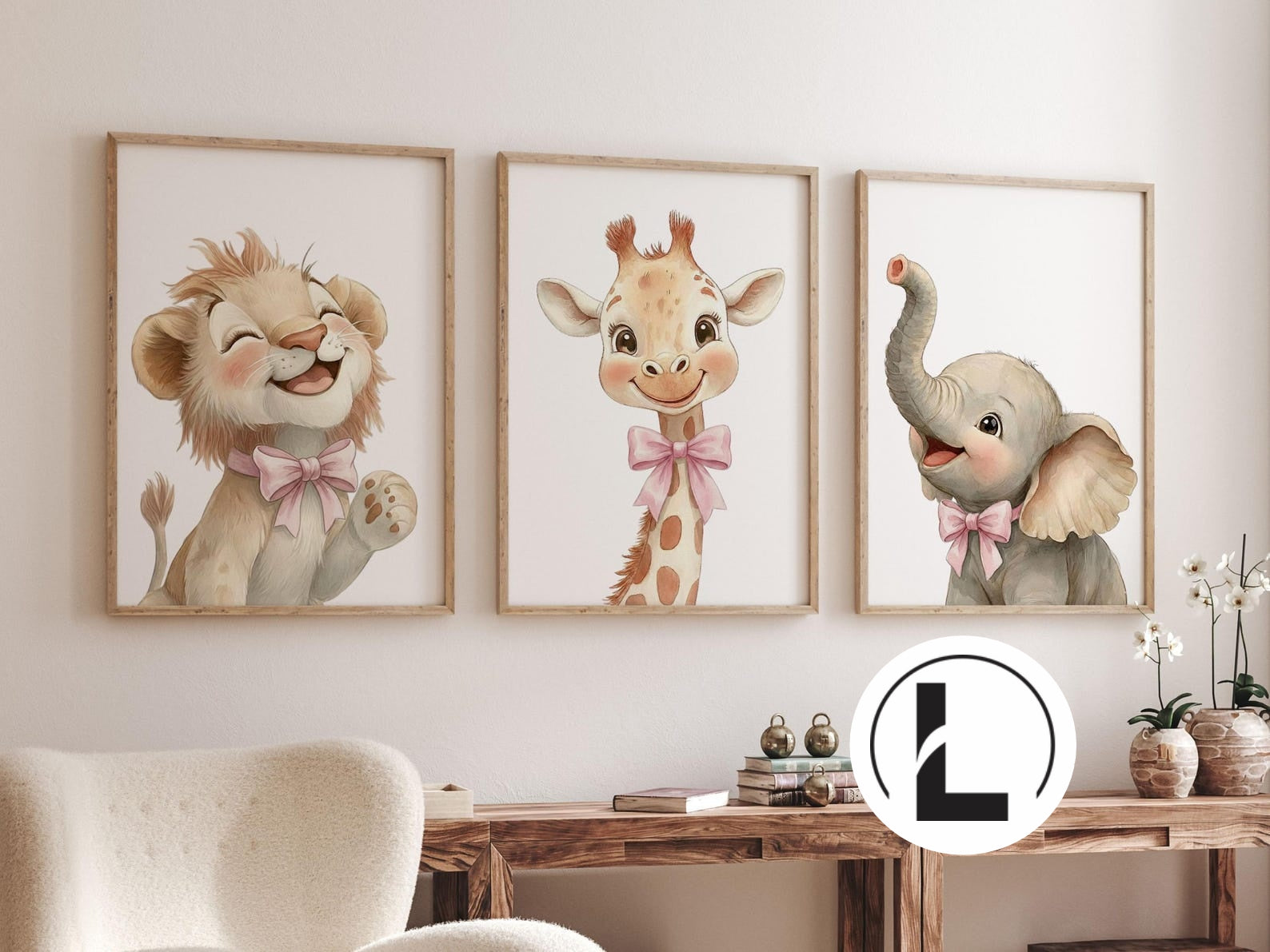 Cuadros Decorativos infantiles Modernos animales ilustracion niña moño rosado