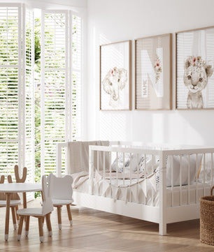 Cuadros Decorativos infantiles Modernos animales niña  flores con nombre personalizado beige