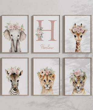 Cuadros Decorativos infantiles Modernos animales personalizados con flores niña con nombre