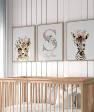 Cuadros Decorativos infantiles Modernos animales personalizados con flores niña con nombre