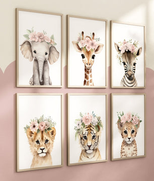 Cuadros Decorativos infantiles Modernos animales personalizados con flores niña con nombre